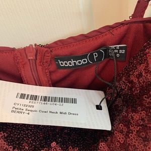 Petite Sequin Cowl Neck Midi Dress